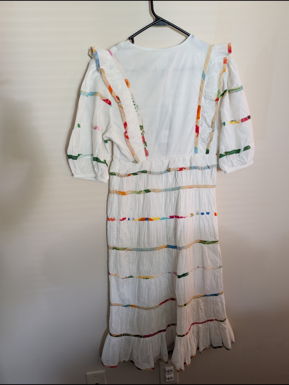 NWT FARM Rio Ruffle Tiered Ribbon Midi Dress Size XS Cotton Rainbow - Picture 2 of 7